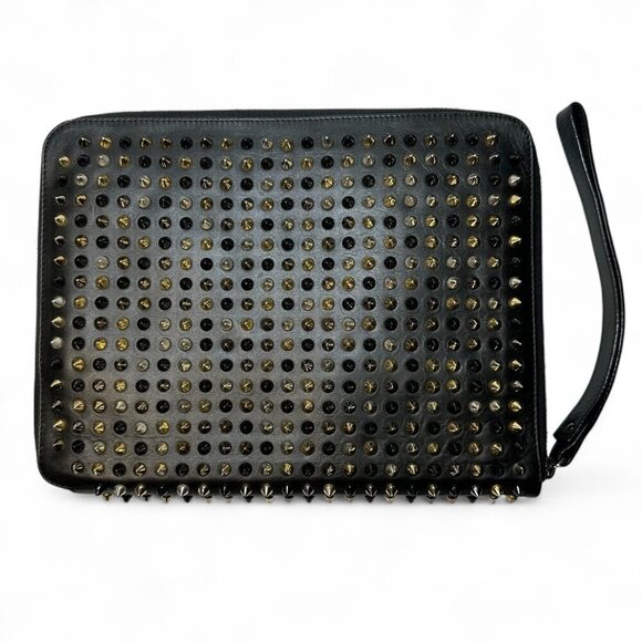 Christian Louboutin Black Leather Calfskin Spiked iPad Case/Wristlet - Picture 4 of 16